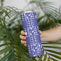Blue Palaka Japanese Patterns Skinny Tumbler Koi Fish Asanoha Sakura Patchwork Stylized - Polynesian Pride