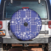 Blue Palaka Japanese Patterns Spare Tire Cover Koi Fish Asanoha Sakura Patchwork Stylized - Polynesian Pride