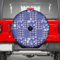 Blue Palaka Japanese Patterns Spare Tire Cover Koi Fish Asanoha Sakura Patchwork Stylized - Polynesian Pride