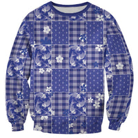 Blue Palaka Japanese Patterns Sweatshirt Koi Fish Asanoha Sakura Patchwork Stylized - Polynesian Pride