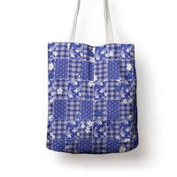 Blue Palaka Japanese Patterns Tote Bag Koi Fish Asanoha Sakura Patchwork Stylized - Polynesian Pride