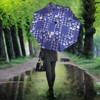 Blue Palaka Japanese Patterns Umbrella Koi Fish Asanoha Sakura Patchwork Stylized - Polynesian Pride
