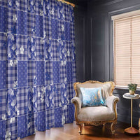 Blue Palaka Japanese Patterns Window Curtain Koi Fish Asanoha Sakura Patchwork Stylized - Polynesian Pride