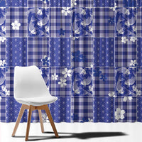 Blue Palaka Japanese Patterns Window Curtain Koi Fish Asanoha Sakura Patchwork Stylized - Polynesian Pride