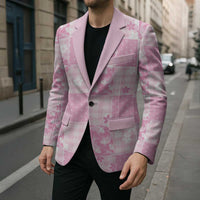Pink Palaka Japanese Patterns Blazer Koi Fish Asanoha Sakura Patchwork Stylized - Polynesian Pride