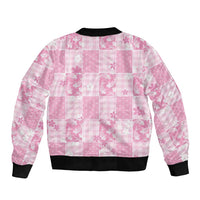 Pink Palaka Japanese Patterns Bomber Jacket Koi Fish Asanoha Sakura Patchwork Stylized - Polynesian Pride