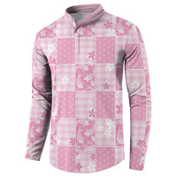 Pink Palaka Japanese Patterns Button Sweatshirt Koi Fish Asanoha Sakura Patchwork Stylized - Polynesian Pride