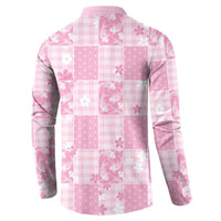 Pink Palaka Japanese Patterns Button Sweatshirt Koi Fish Asanoha Sakura Patchwork Stylized - Polynesian Pride
