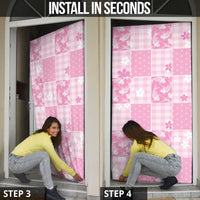 Pink Palaka Japanese Patterns Door Cover Koi Fish Asanoha Sakura Patchwork Stylized - Polynesian Pride