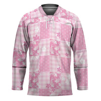 Pink Palaka Japanese Patterns Hockey Jersey Koi Fish Asanoha Sakura Patchwork Stylized - Polynesian Pride