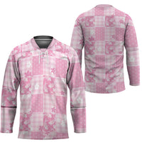 Pink Palaka Japanese Patterns Hockey Jersey Koi Fish Asanoha Sakura Patchwork Stylized - Polynesian Pride