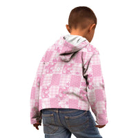 Pink Palaka Japanese Patterns Kid Hoodie Koi Fish Asanoha Sakura Patchwork Stylized - Polynesian Pride