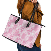 Pink Palaka Japanese Patterns Leather Tote Bag Koi Fish Asanoha Sakura Patchwork Stylized - Polynesian Pride