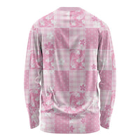 Pink Palaka Japanese Patterns Long Sleeve Shirt Koi Fish Asanoha Sakura Patchwork Stylized - Polynesian Pride