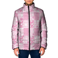 Pink Palaka Japanese Patterns Padded Jacket Koi Fish Asanoha Sakura Patchwork Stylized - Polynesian Pride