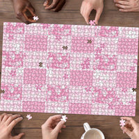 Pink Palaka Japanese Patterns Puzzle Koi Fish Asanoha Sakura Patchwork Stylized - Polynesian Pride