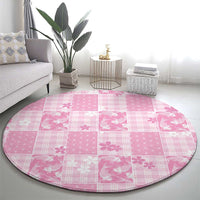 Pink Palaka Japanese Patterns Round Carpet Koi Fish Asanoha Sakura Patchwork Stylized - Polynesian Pride