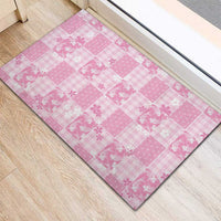 Pink Palaka Japanese Patterns Rubber Doormat Koi Fish Asanoha Sakura Patchwork Stylized - Polynesian Pride