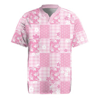 Pink Palaka Japanese Patterns Rugby Jersey Koi Fish Asanoha Sakura Patchwork Stylized - Polynesian Pride