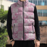 Pink Palaka Japanese Patterns Sleeveless Puffer Jacket Koi Fish Asanoha Sakura Patchwork Stylized - Polynesian Pride