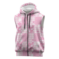 Pink Palaka Japanese Patterns Sleeveless Zip Hoodie Koi Fish Asanoha Sakura Patchwork Stylized - Polynesian Pride