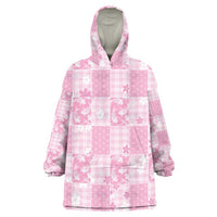 Pink Palaka Japanese Patterns Wearable Blanket Hoodie Koi Fish Asanoha Sakura Patchwork Stylized - Polynesian Pride