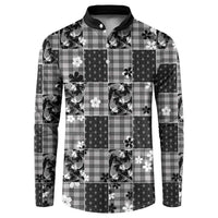 Black Palaka Japanese Patterns Button Sweatshirt Koi Fish Asanoha Sakura Patchwork Stylized - Polynesian Pride