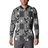 Black Palaka Japanese Patterns Button Sweatshirt Koi Fish Asanoha Sakura Patchwork Stylized - Polynesian Pride