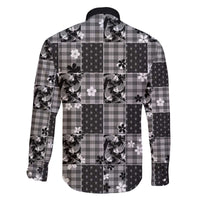 Black Palaka Japanese Patterns Family Matching Off The Shoulder Long Sleeve Dress and Hawaiian Shirt Koi Fish Asanoha Sakura Patchwork Stylized - Polynesian Pride