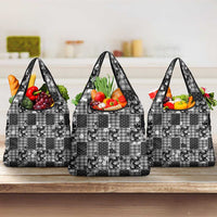 Black Palaka Japanese Patterns Grocery Bag Koi Fish Asanoha Sakura Patchwork Stylized - Polynesian Pride
