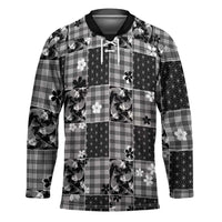 Black Palaka Japanese Patterns Hockey Jersey Koi Fish Asanoha Sakura Patchwork Stylized - Polynesian Pride