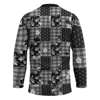 Black Palaka Japanese Patterns Hockey Jersey Koi Fish Asanoha Sakura Patchwork Stylized - Polynesian Pride