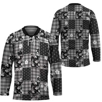 Black Palaka Japanese Patterns Hockey Jersey Koi Fish Asanoha Sakura Patchwork Stylized - Polynesian Pride