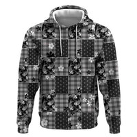 Black Palaka Japanese Patterns Hoodie Koi Fish Asanoha Sakura Patchwork Stylized - Polynesian Pride