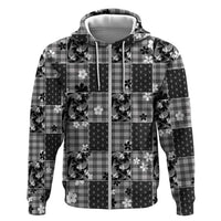 Black Palaka Japanese Patterns Hoodie Koi Fish Asanoha Sakura Patchwork Stylized - Polynesian Pride