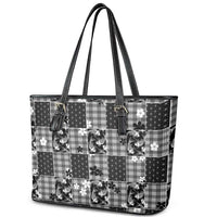 Black Palaka Japanese Patterns Leather Tote Bag Koi Fish Asanoha Sakura Patchwork Stylized - Polynesian Pride
