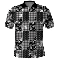 Black Palaka Japanese Patterns Polo Shirt Koi Fish Asanoha Sakura Patchwork Stylized - Polynesian Pride