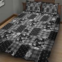 Black Palaka Japanese Patterns Quilt Bed Set Koi Fish Asanoha Sakura Patchwork Stylized - Polynesian Pride