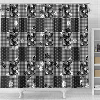 Black Palaka Japanese Patterns Shower Curtain Koi Fish Asanoha Sakura Patchwork Stylized - Polynesian Pride