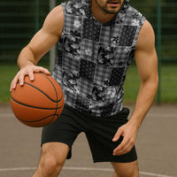 Black Palaka Japanese Patterns Sleeveless Hoodie Koi Fish Asanoha Sakura Patchwork Stylized LT14 - Polynesian Pride