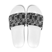 Black Palaka Japanese Patterns Slide Sandals Koi Fish Asanoha Sakura Patchwork Stylized - Polynesian Pride