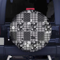 Black Palaka Japanese Patterns Spare Tire Cover Koi Fish Asanoha Sakura Patchwork Stylized - Polynesian Pride