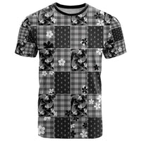 Black Palaka Japanese Patterns T Shirt Koi Fish Asanoha Sakura Patchwork Stylized - Polynesian Pride