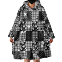 Black Palaka Japanese Patterns Wearable Blanket Hoodie Koi Fish Asanoha Sakura Patchwork Stylized - Polynesian Pride