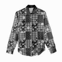 Black Palaka Japanese Patterns Women Casual Shirt Koi Fish Asanoha Sakura Patchwork Stylized - Polynesian Pride
