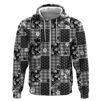 Black Palaka Japanese Patterns Zip Hoodie Koi Fish Asanoha Sakura Patchwork Stylized - Polynesian Pride