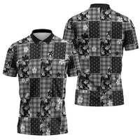 Black Palaka Japanese Patterns Zipper Polo Shirt Koi Fish Asanoha Sakura Patchwork Stylized - Polynesian Pride