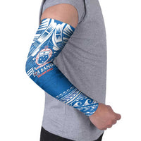 Toa Samoa Rugby Custom Arm Sleeves Uso aso uma Samoan Pattern Blue - Polynesian Pride
