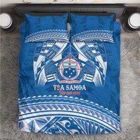 Toa Samoa Rugby Custom Bedding Set Uso aso uma Samoan Pattern Blue - Polynesian Pride