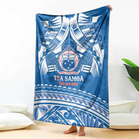 Toa Samoa Rugby Custom Blanket Uso aso uma Samoan Pattern Blue - Polynesian Pride